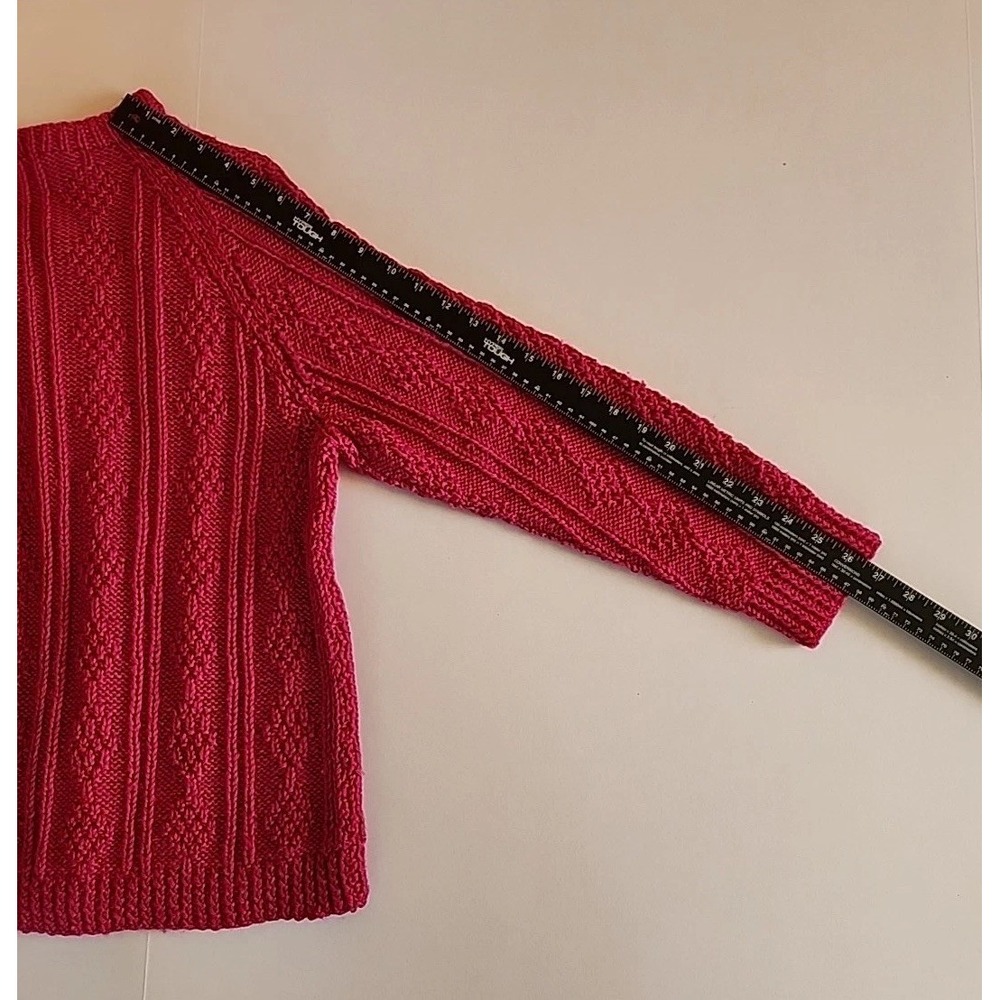 Womens Fisherman Cable Knit Cardigan Sz M Hand Knit Pink Cottage Retro Sweater - Picture 7 of 8